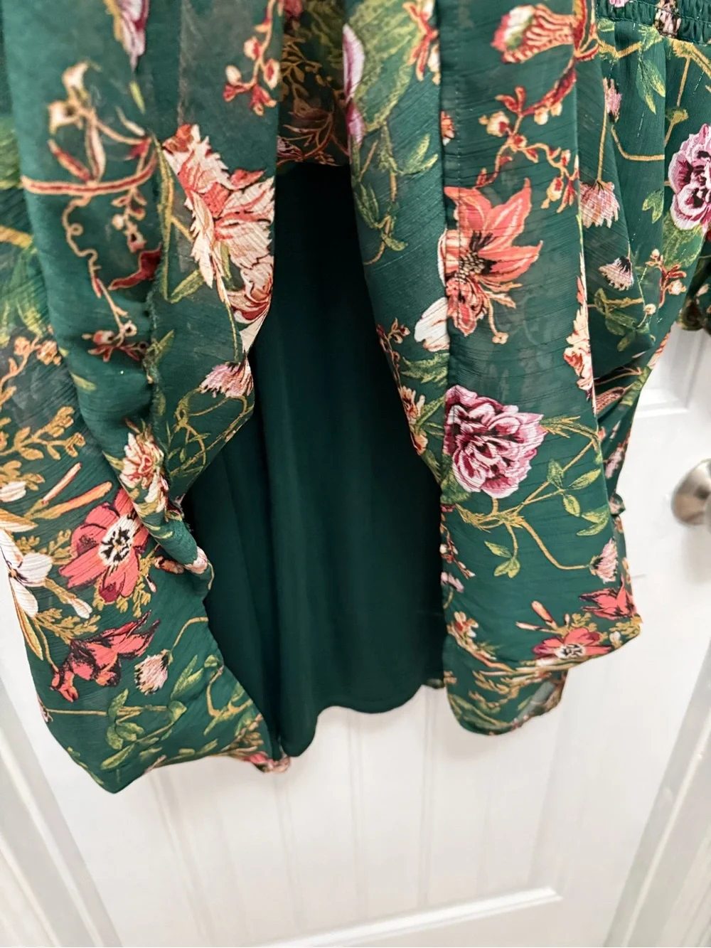 Maurices Womens 3X Green Pink Floral V-Neck Long Sleeve Ruffle Dress (G-8)
